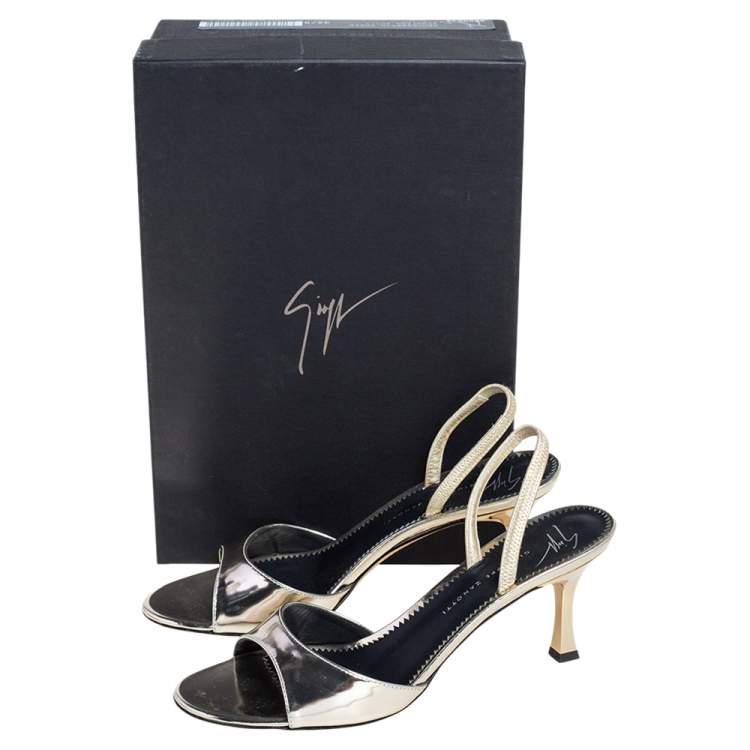 Pre Owned Giuseppe Zanotti Metallic Gold Leather Slingback Sandals Size 36.5