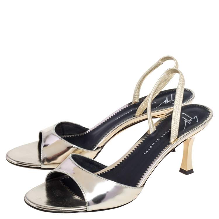 Pre Owned Giuseppe Zanotti Metallic Gold Leather Slingback Sandals Size 36.5
