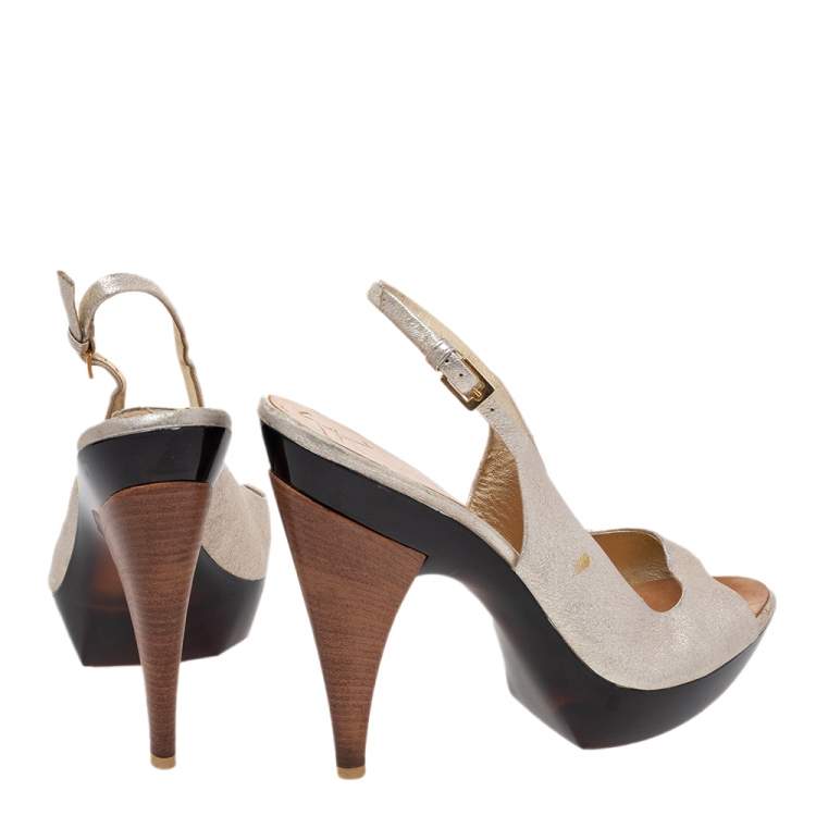 Pre Owned Giuseppe Zanotti Gold Leather Peep Toe Sling Back Pumps Size 39