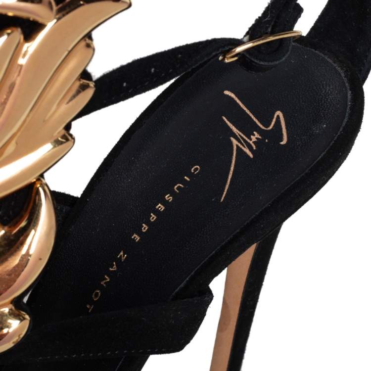Pre Owned Giuseppe Zanotti Black Suede Coline Wings Sandals Size 40