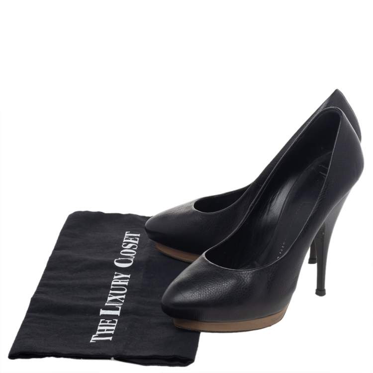 Pre Owned Giuseppe Zanotti Black Leather Platform Pumps Size 37.5