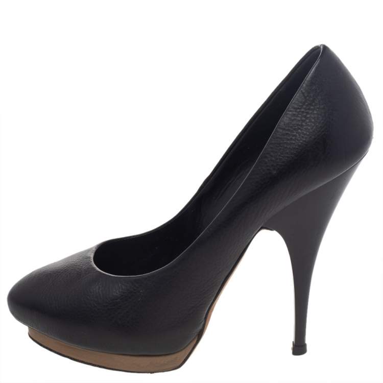 Pre Owned Giuseppe Zanotti Black Leather Platform Pumps Size 37.5