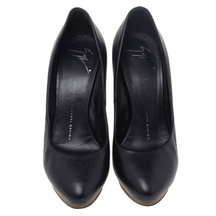 Pre Owned Giuseppe Zanotti Black Leather Platform Pumps Size 37.5