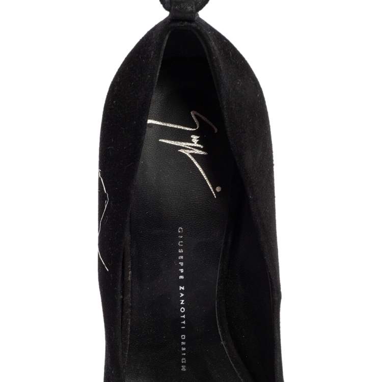 Pre Owned Giuseppe Zanotti Black Suede Heelless Peep Toe Platform Pumps Size 39