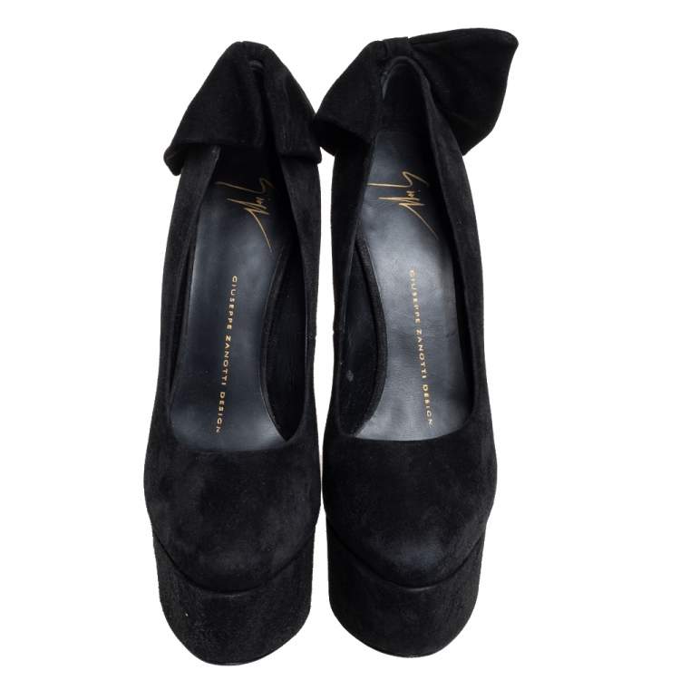 Pre Owned Giuseppe Zanotti Black Suede Debra Bow Platform Pumps Size 36