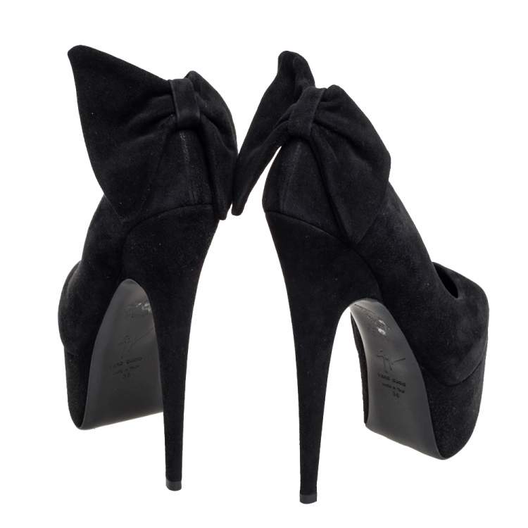 Pre Owned Giuseppe Zanotti Black Suede Debra Bow Platform Pumps Size 36