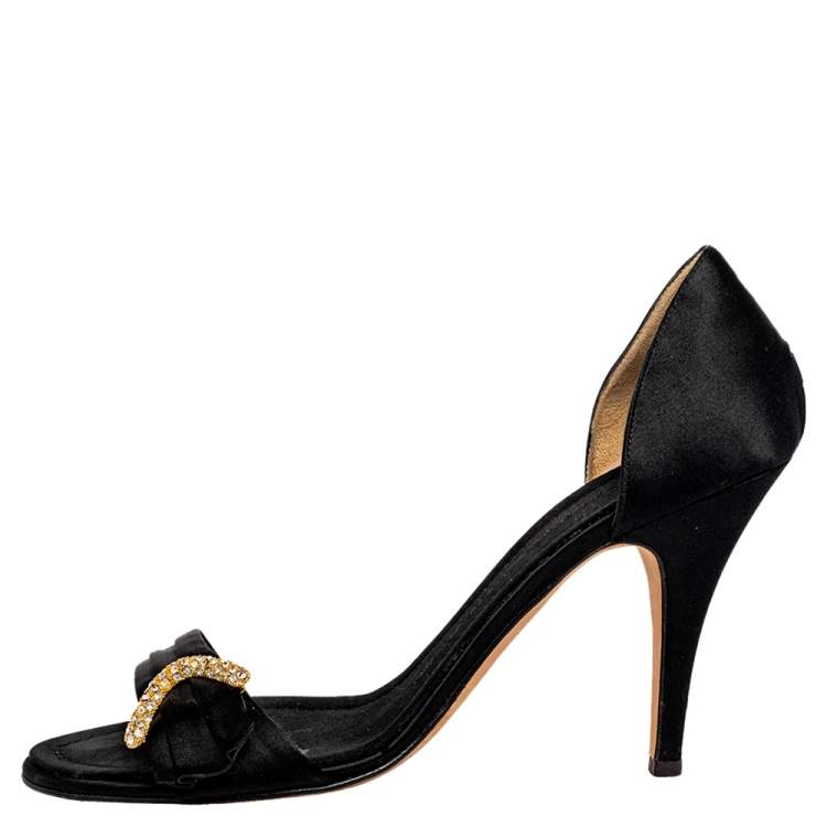 Pre Owned Giuseppe Zanotti Black Satin Embellished Open Toe Pumps Size 40