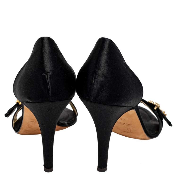 Pre Owned Giuseppe Zanotti Black Satin Embellished Open Toe Pumps Size 40