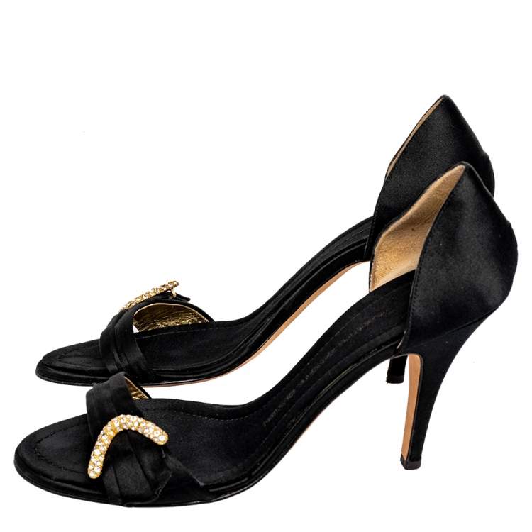 Pre Owned Giuseppe Zanotti Black Satin Embellished Open Toe Pumps Size 40