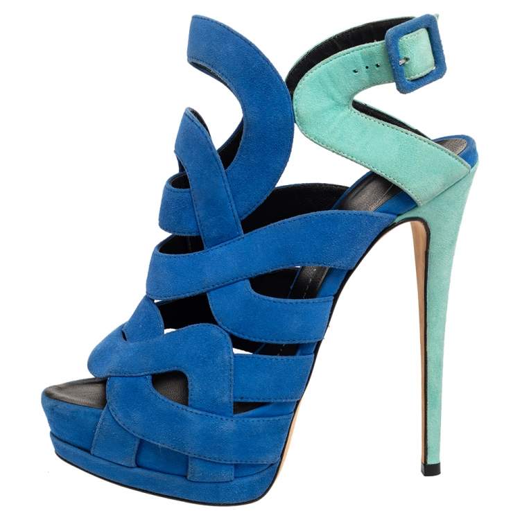 Pre Owned Giuseppe Zanotti Blue Suede Strappy Sandals Size 39