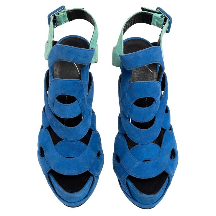 Pre Owned Giuseppe Zanotti Blue Suede Strappy Sandals Size 39