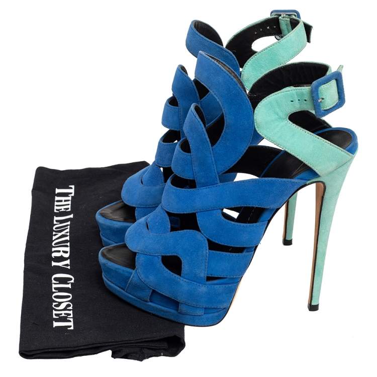 Pre Owned Giuseppe Zanotti Blue Suede Strappy Sandals Size 39