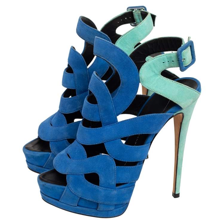 Pre Owned Giuseppe Zanotti Blue Suede Strappy Sandals Size 39