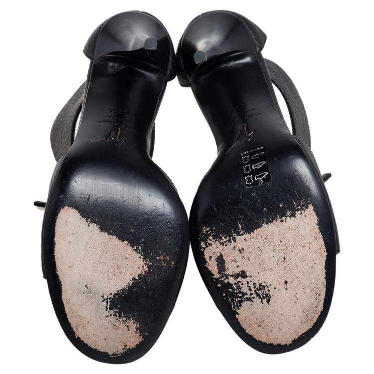 Pre Owned Giuseppe Zanotti Black Grained Leather Cut Out Peep Toe Booties Size 38.5