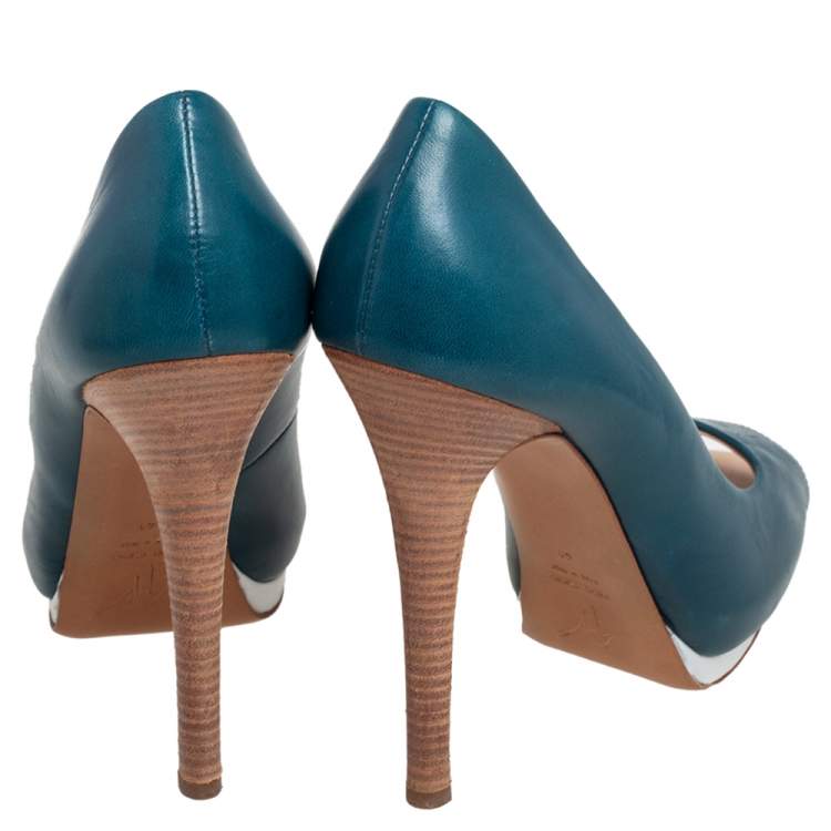 Pre Owned Giuseppe Zanotti Blue Leather Peep Toe Platform Pumps Size 41