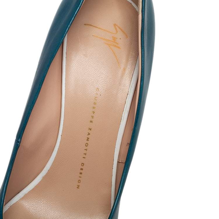 Pre Owned Giuseppe Zanotti Blue Leather Peep Toe Platform Pumps Size 41