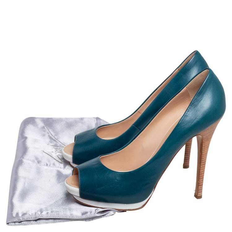 Pre Owned Giuseppe Zanotti Blue Leather Peep Toe Platform Pumps Size 41