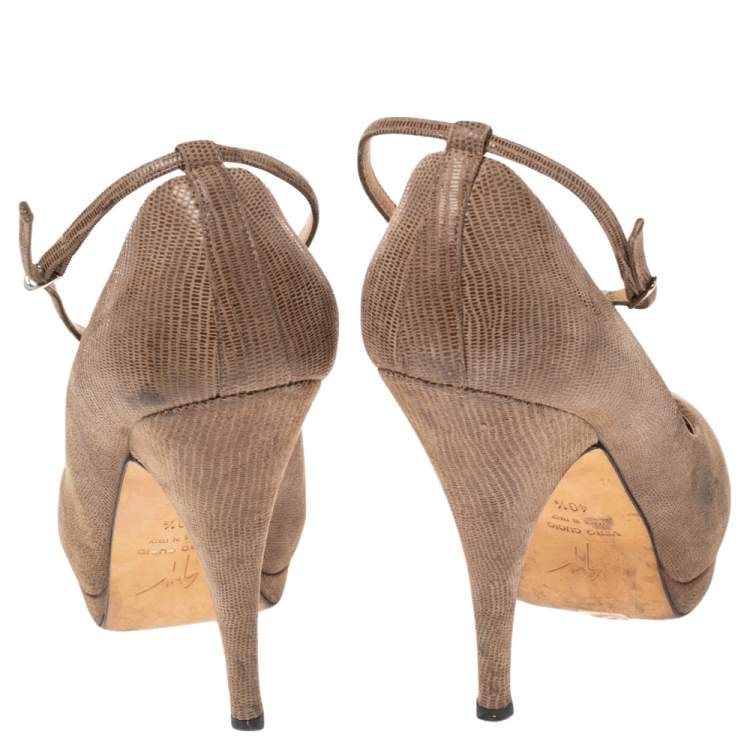 Pre Owned Giuseppe Zanotti Lizard Embossed Leather Platform Ankle Strap Pumps Size 40.5