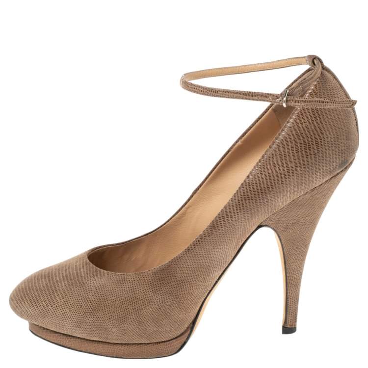 Pre Owned Giuseppe Zanotti Lizard Embossed Leather Platform Ankle Strap Pumps Size 40.5