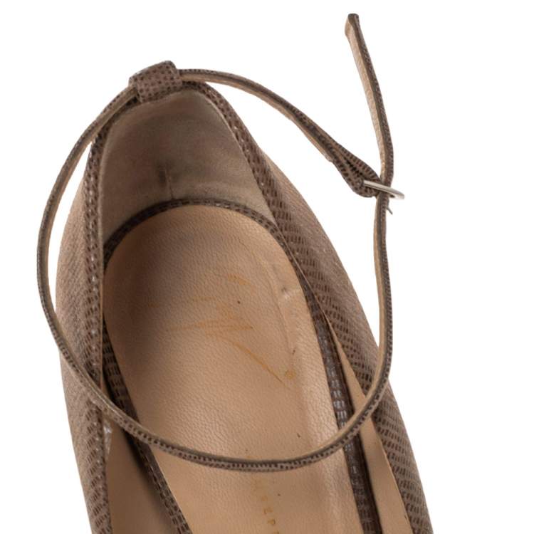 Pre Owned Giuseppe Zanotti Lizard Embossed Leather Platform Ankle Strap Pumps Size 40.5