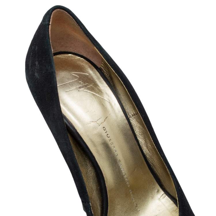 Pre Owned Giuseppe Zanotti Black Suede Peep Toe Platform Pumps Size 36