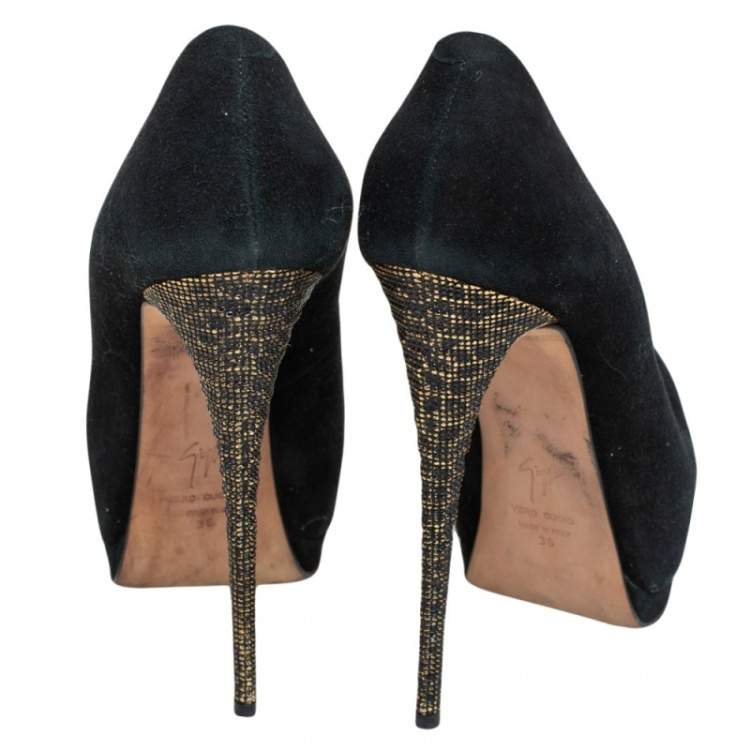 Pre Owned Giuseppe Zanotti Black Suede Peep Toe Platform Pumps Size 36