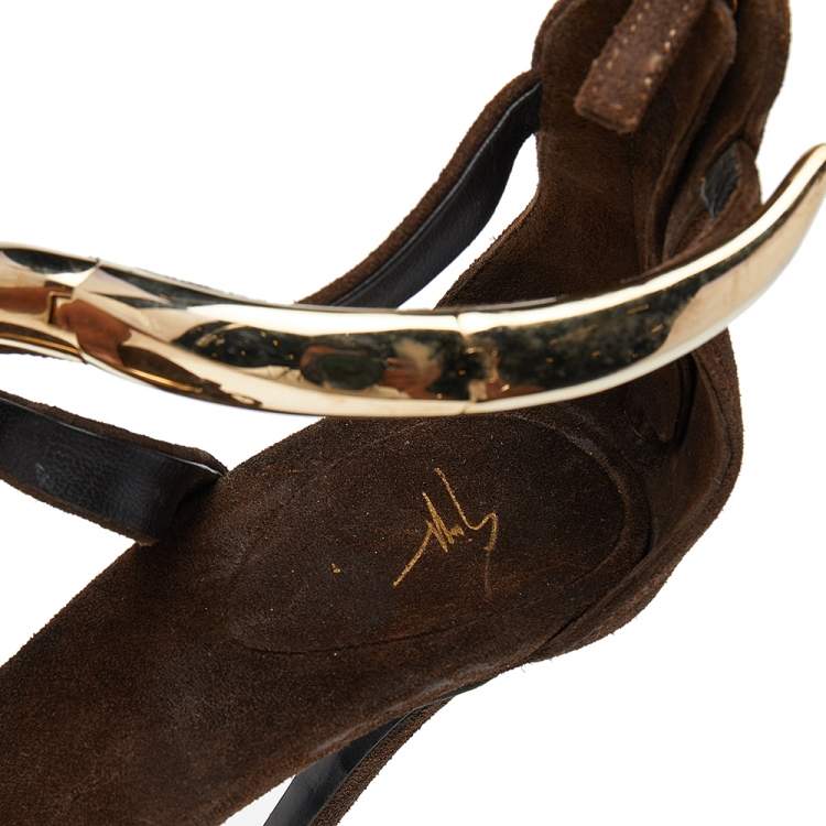 Pre Owned Giuseppe Zanotti Brown Suede Alien Ankle Strap Sandals Size 37