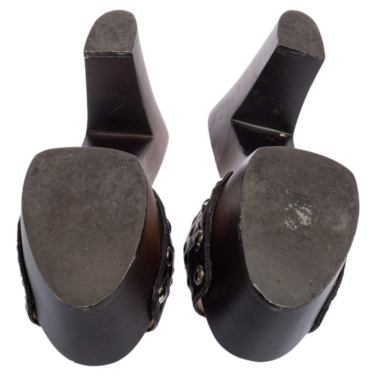 Pre Owned Giuseppe Zanotti Black Ostrich Embossed Leather Gladis Platform Clogs Size 38