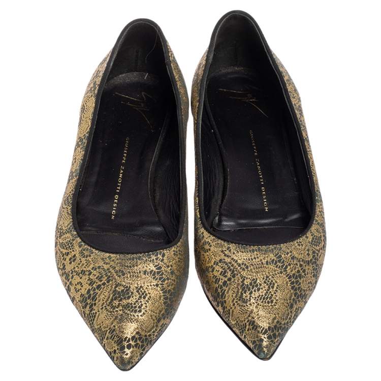 Pre Owned Giuseppe Zanotti Metallic Gold  Textile Fabric  Ballet Flats Size 37