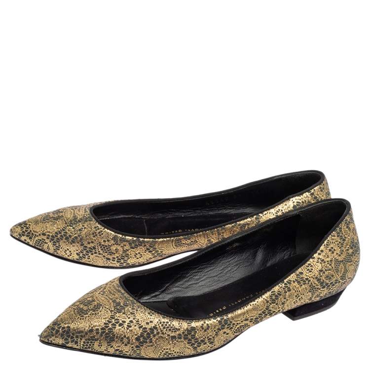 Pre Owned Giuseppe Zanotti Metallic Gold  Textile Fabric  Ballet Flats Size 37