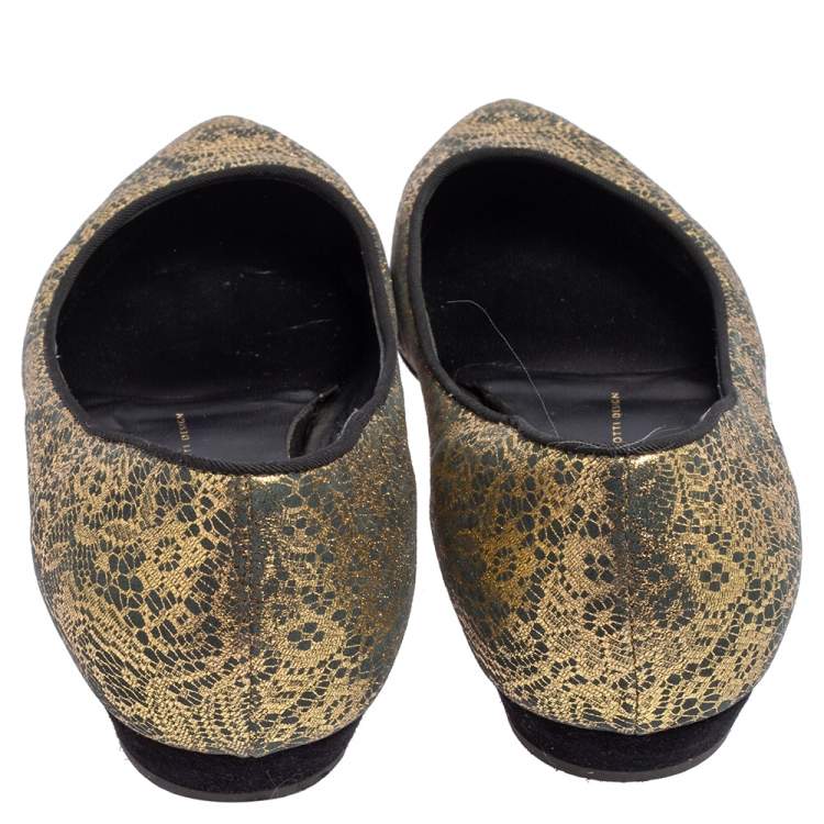 Pre Owned Giuseppe Zanotti Metallic Gold  Textile Fabric  Ballet Flats Size 37