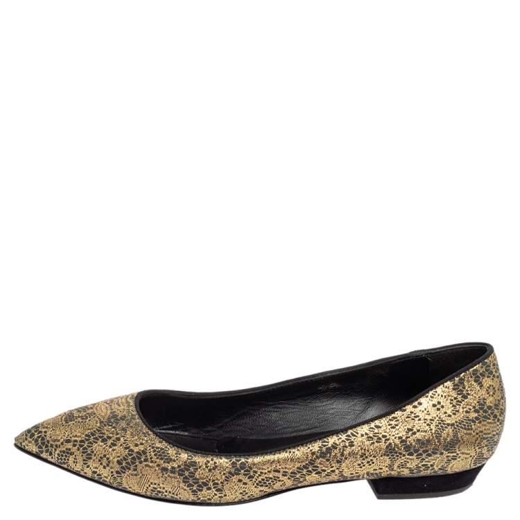 Pre Owned Giuseppe Zanotti Metallic Gold  Textile Fabric  Ballet Flats Size 37