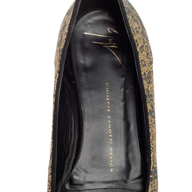 Pre Owned Giuseppe Zanotti Metallic Gold  Textile Fabric  Ballet Flats Size 37