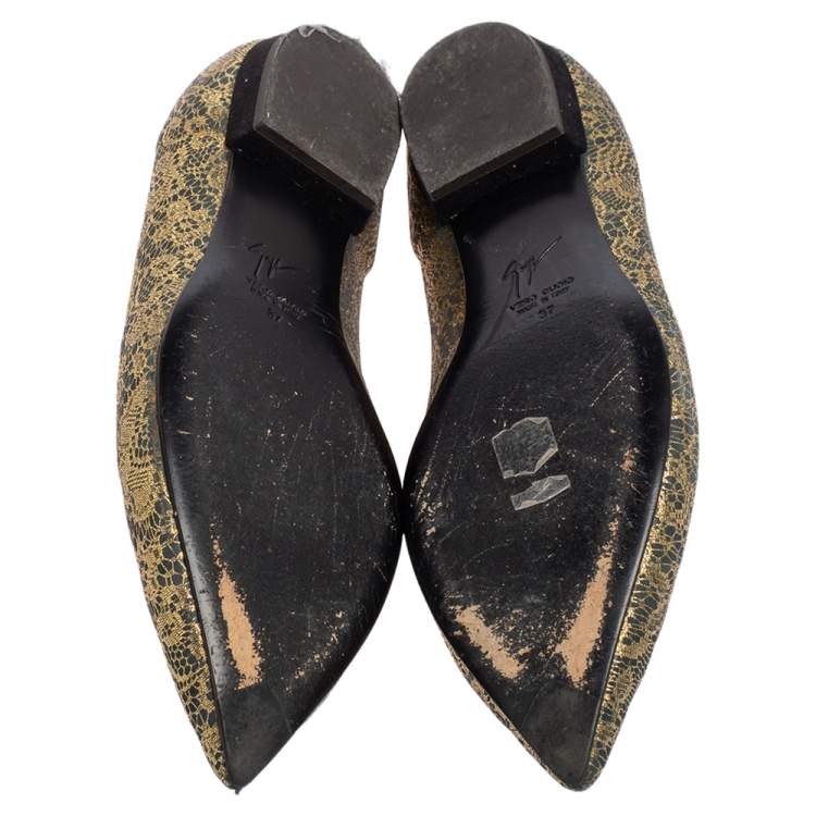 Pre Owned Giuseppe Zanotti Metallic Gold  Textile Fabric  Ballet Flats Size 37