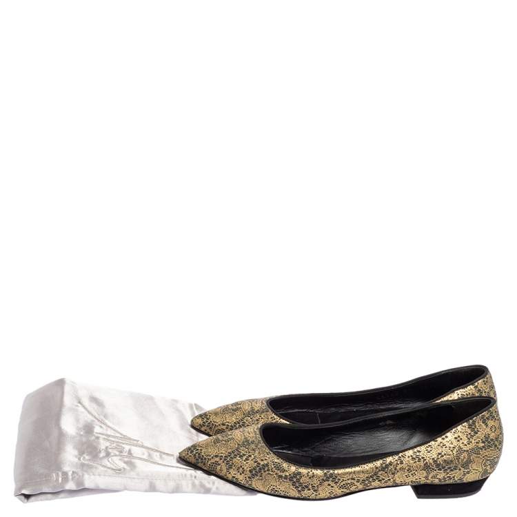 Pre Owned Giuseppe Zanotti Metallic Gold  Textile Fabric  Ballet Flats Size 37