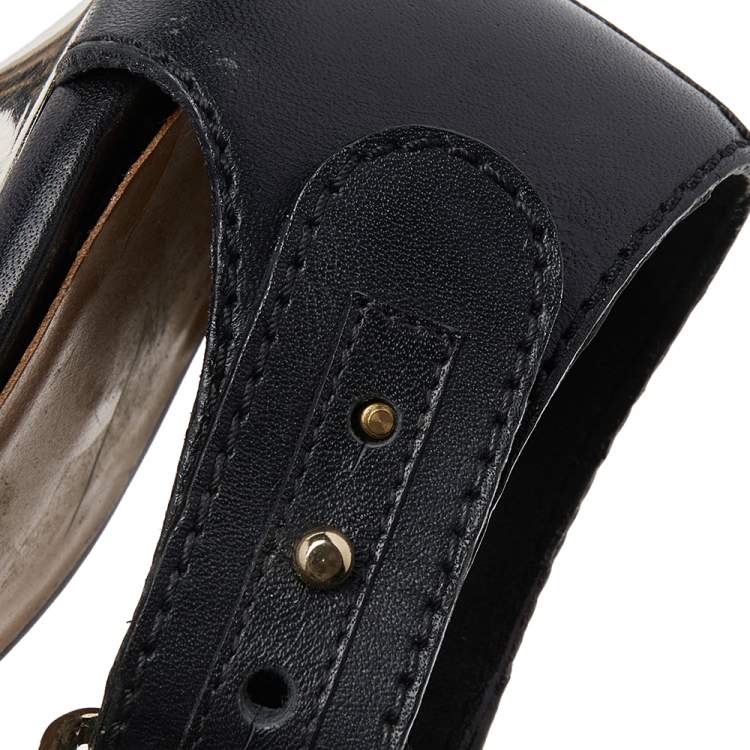 Pre Owned Giuseppe Zanotti Black Leather Eyelet Ankle Strap Sandals Size 36