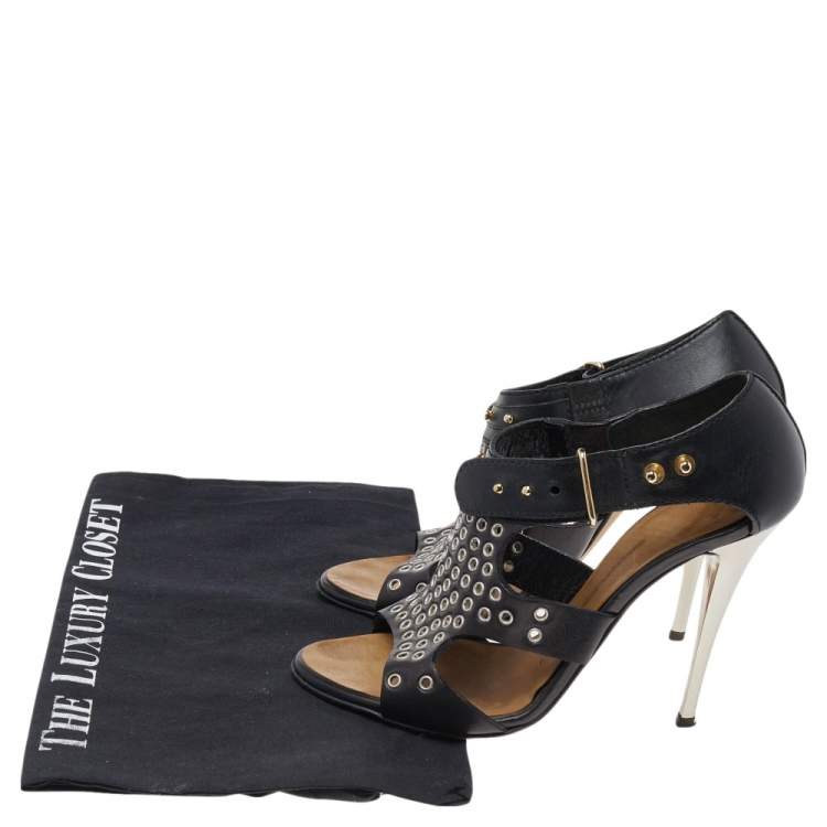 Pre Owned Giuseppe Zanotti Black Leather Eyelet Ankle Strap Sandals Size 36