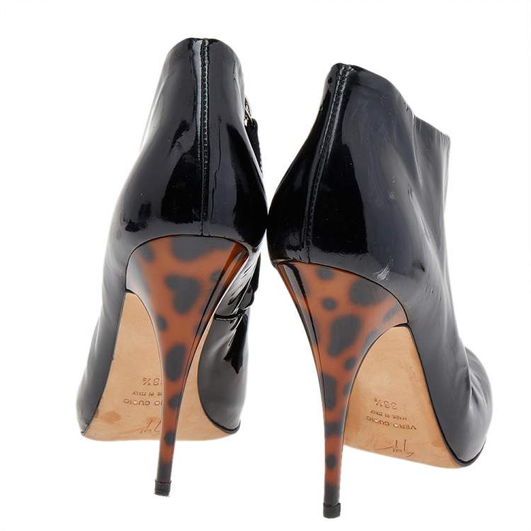 Pre Owned Giuseppe Zanotti Black Patent Leather Ankle Booties Size 38.5