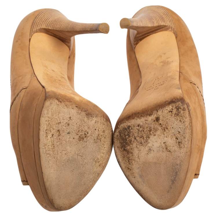Pre Owned Giuseppe Zanotti Tan Nubuck Leather Platform  Pumps Size 36