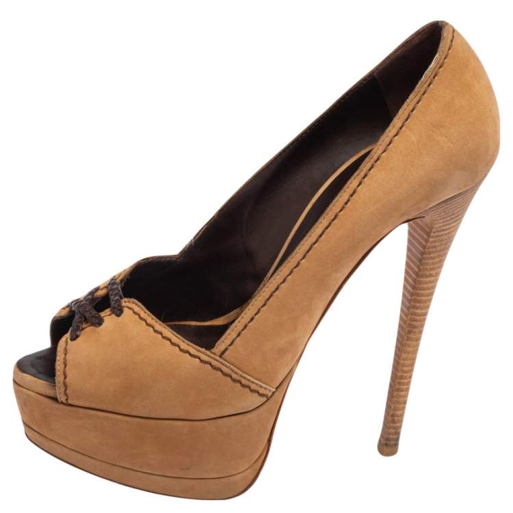 Pre Owned Giuseppe Zanotti Tan Nubuck Leather Platform  Pumps Size 36
