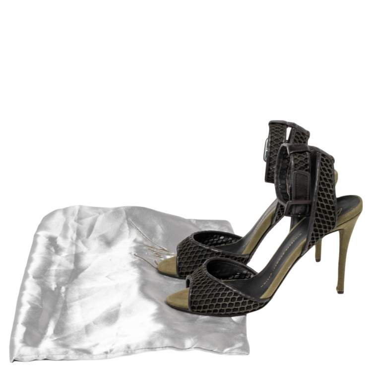 Pre Owned Giuseppe Zanotti Brown Leather And Net Ankle Strap Sandals Size 37