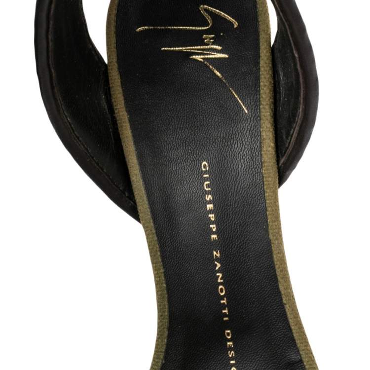 Pre Owned Giuseppe Zanotti Brown Leather And Net Ankle Strap Sandals Size 37