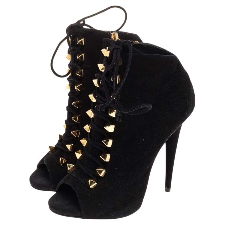 Pre Owned Giuseppe Zanotti Black Suede Lace Up Booties Size 38