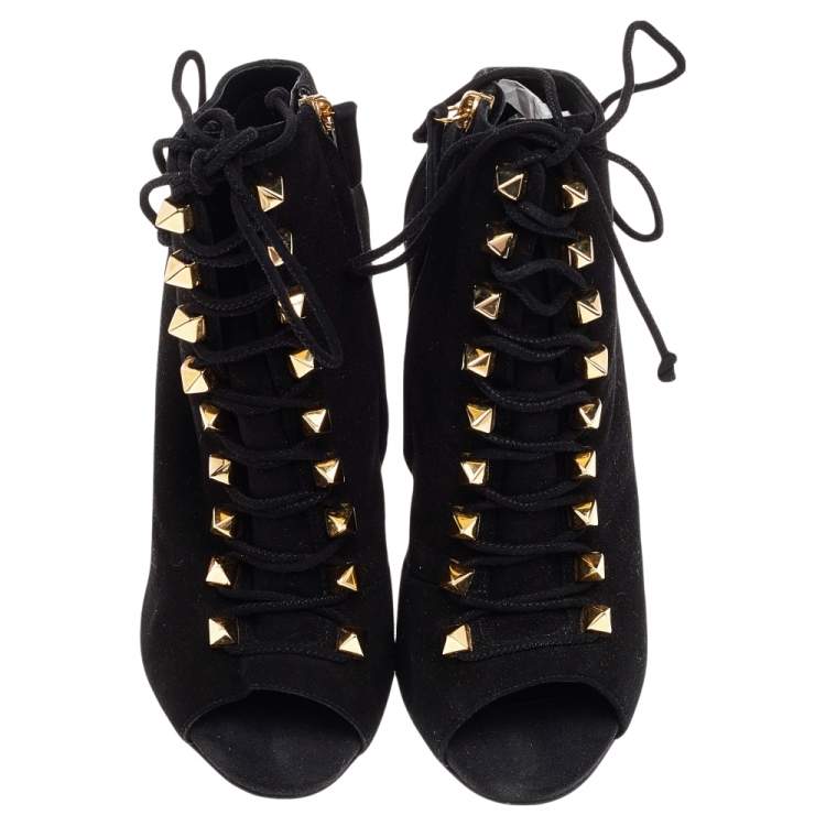 Pre Owned Giuseppe Zanotti Black Suede Lace Up Booties Size 38