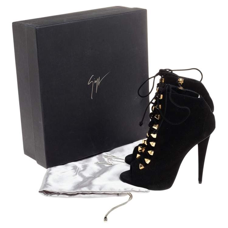 Pre Owned Giuseppe Zanotti Black Suede Lace Up Booties Size 38
