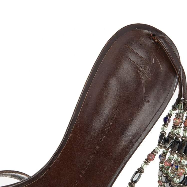 Pre Owned Giuseppe Zanotti Brown Leather Embellished Sandals Size 41
