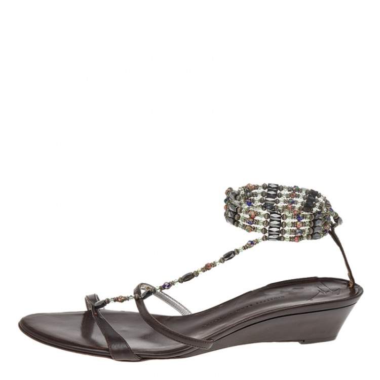 Pre Owned Giuseppe Zanotti Brown Leather Embellished Sandals Size 41