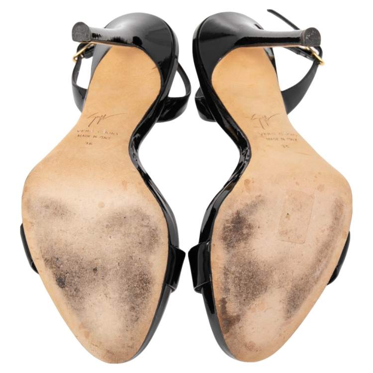 Pre Owned Giuseppe Zanotti Black Patent Leather Sophie Slingback Sandals Size 36