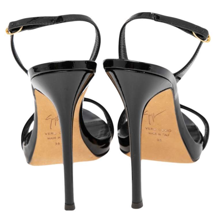 Pre Owned Giuseppe Zanotti Black Patent Leather Sophie Slingback Sandals Size 36