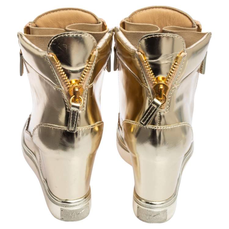 Pre Owned Giuseppe Zanotti  Rose Gold Leather High Top Wedge Sneakers 37